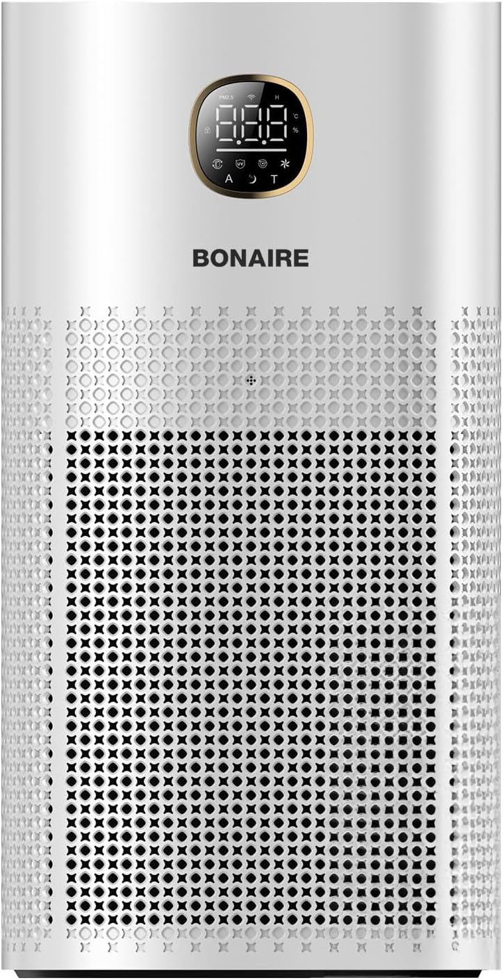 Bonaire Air Purifier for Home Allergies, Pets Hair In Bedroom upto 3600 ft², 3-in-1 HEPA13 Filter, Sleep, Auto Mode, PM2.5, WiFi, Remove Dust Smoke Hair Pollen Pollutants Odor, 29.5db Quiet, White, A6