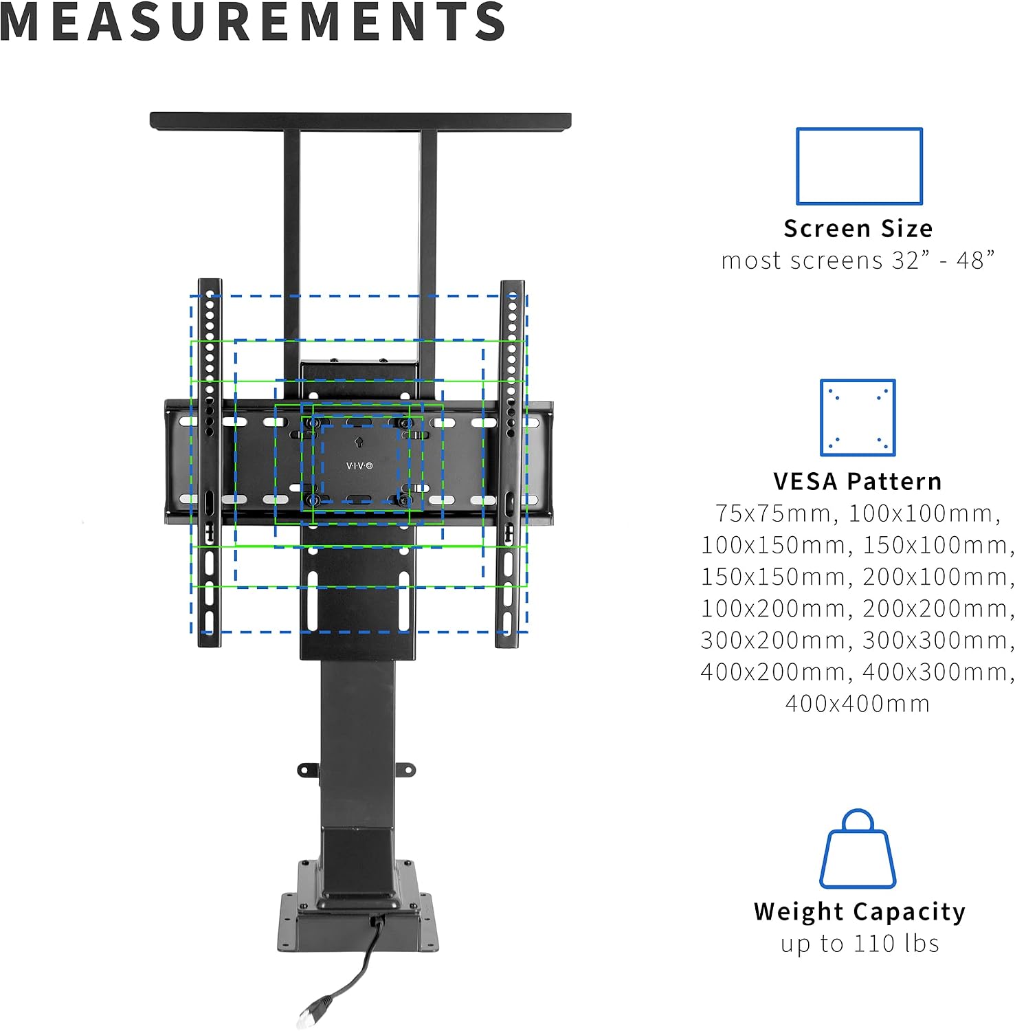 VIVO Motorized TV Stand for 32 to 48 inch Screens, Vertical Lift Television Stand with Remote Control, Compact TV Mount Bracket, MOUNT-E-UP44