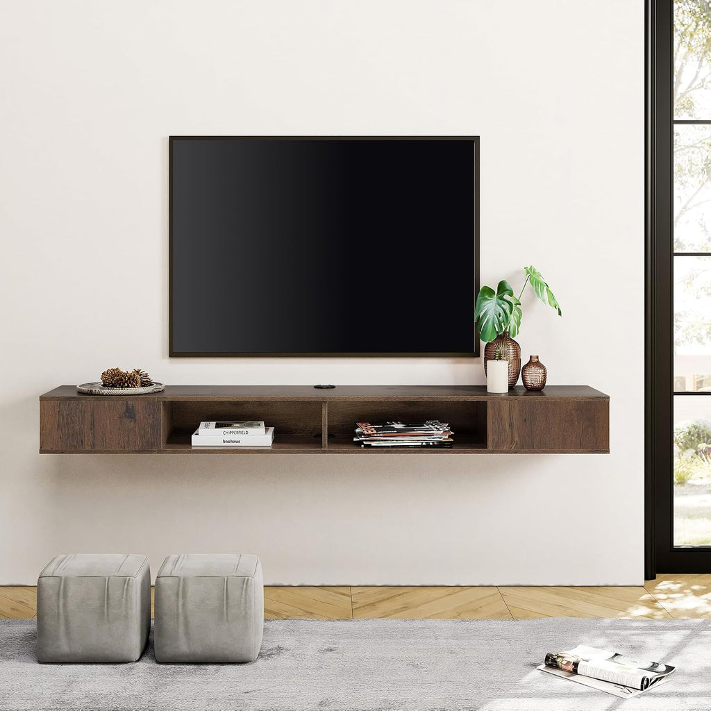 WAMPAT Floating TV Stand, 70 inch Media Console for 75 inch TV, Wall Mounted Storage for Living Room, Brown