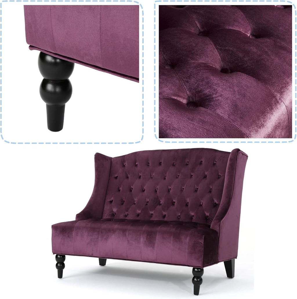 Modern Tufted Velvet Loveseat, 2 Seat Couch Sofas with High Back Thick Padded Cushioned Seats for Living Room, Victorian Style, Raisin