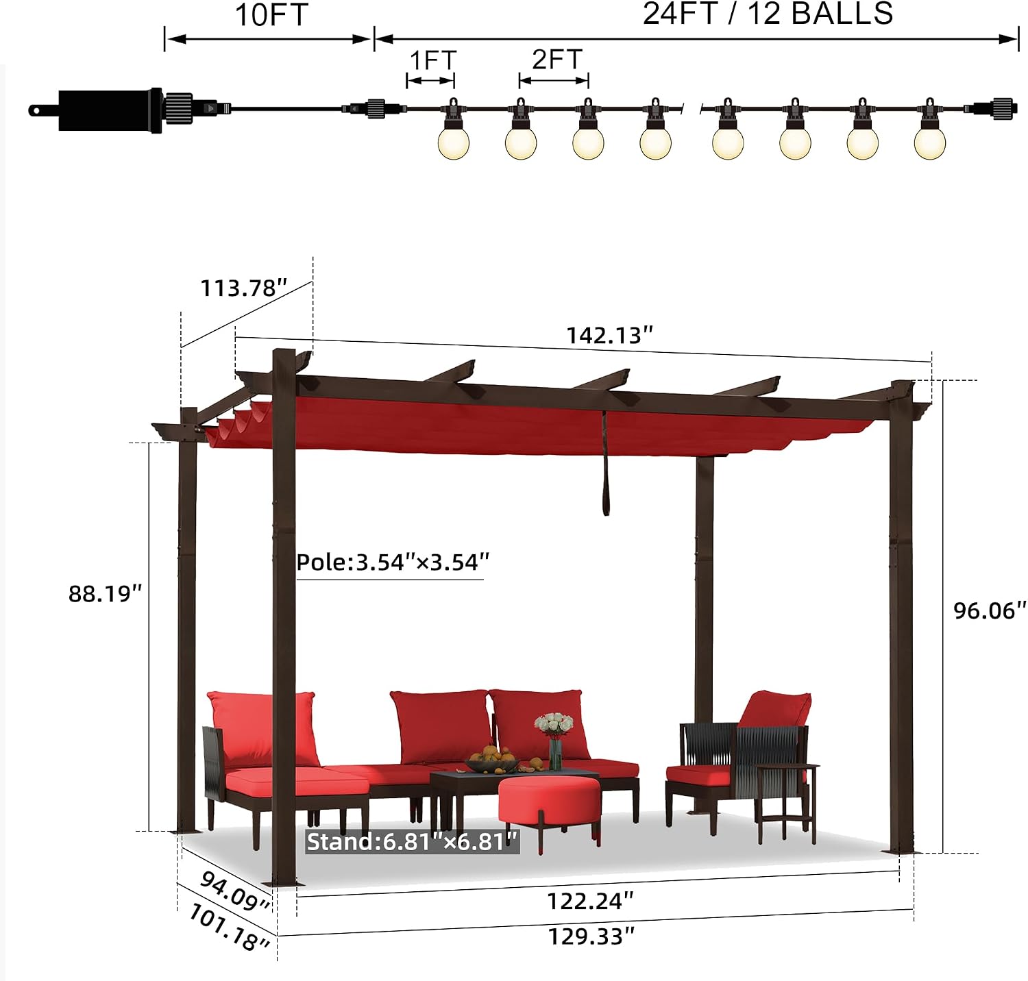 PURPLE LEAF 10' x 12' Retractable Pergola Outdoor Aluminum White Pergola with Sun Shade Canopy Patio Modern Bronze Shelter for Garden Yard Deck Grape, Terra