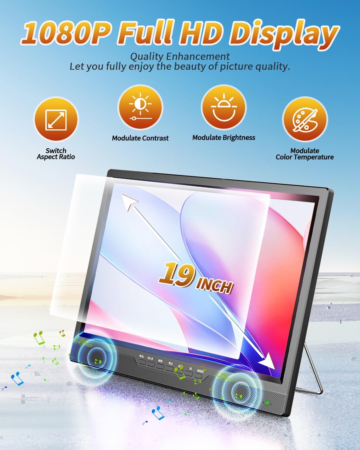 NORTHING 19 Inch Portable TV for Indoor Outdoor,Full HD 1080P Portable TV for Camping, 8000mAH Built-in Power Operated TV, Antenna/HDMI/USB/AV Input, Small T V for Kitchen Patio Camping RV Boat Car