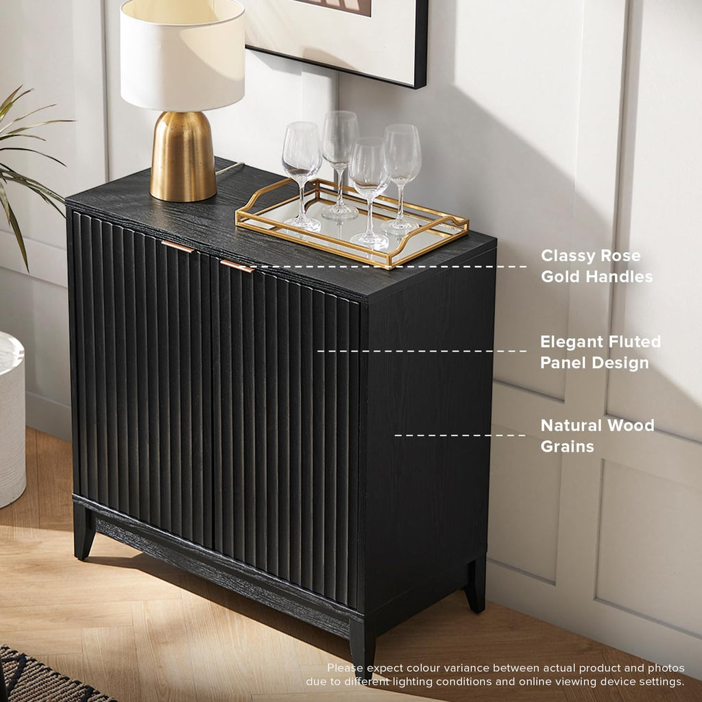 mopio Brooklyn Fluted Storage Cabinet, Modular Accent Buffet Sideboard with Adjustable Shelf, FSC Certified 50lb load Modern Farmhouse Wood Credenza for Dining, Living Room, Entryway (Black, Set of 2)