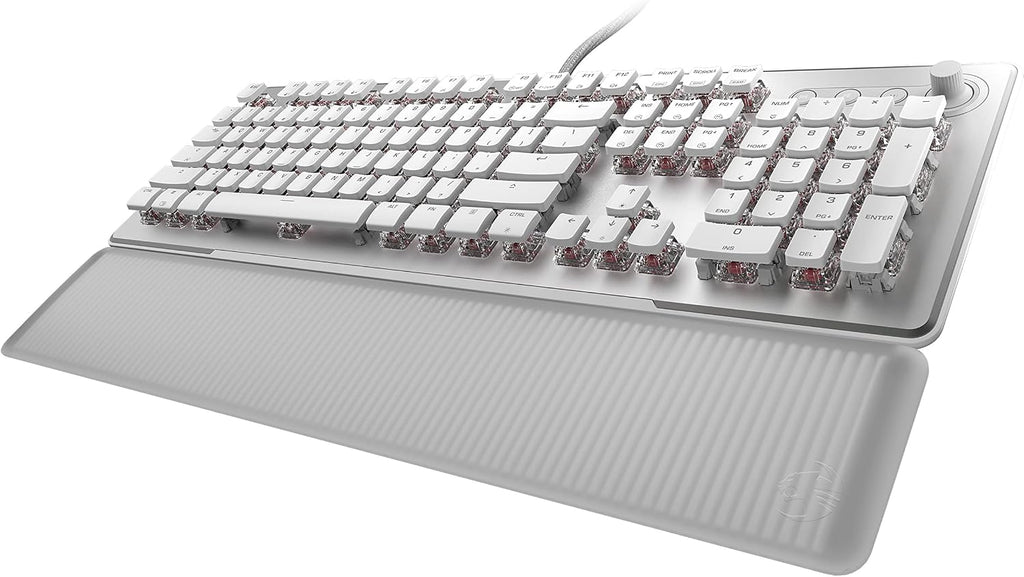 ROCCAT Vulcan II Max – Optical-Mechanical PC Gaming Keyboard with Customizable RGB Illuminated Keys and Palm Rest, Titan II Smooth Linear Switches, Aluminum Plate, 100M Keystroke Durability – White