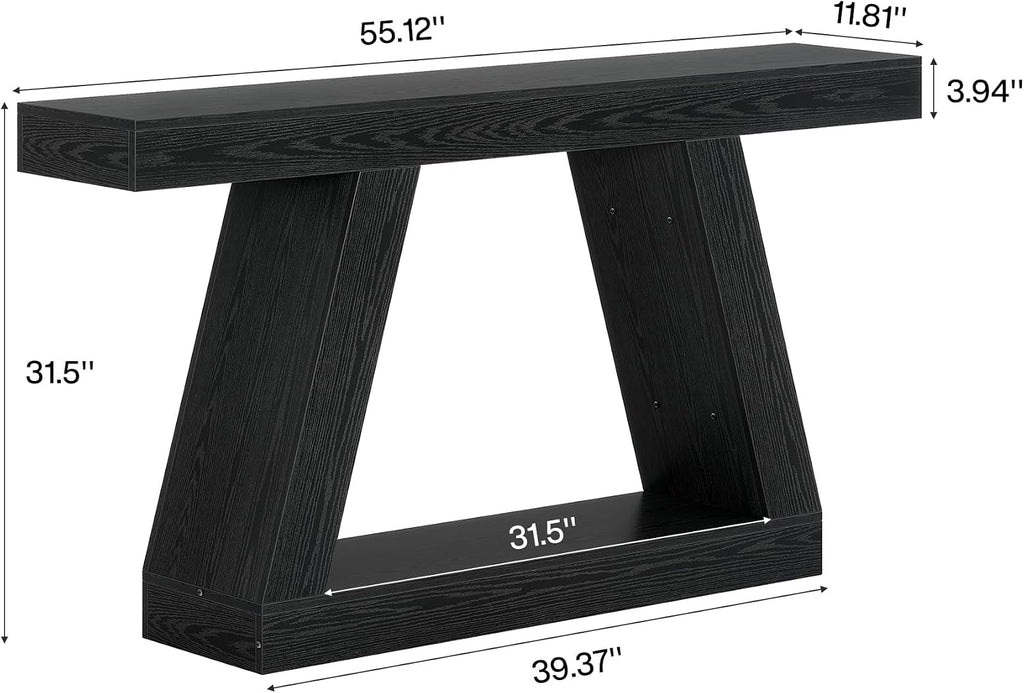 Tribesigns Farmhouse Console Table, 55-Inch Rustic Sofa Table with Storage, Industrial Wooden Entryway Table for Hallway, Living Room, Black
