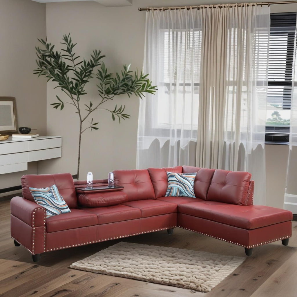 L-Shaped Sectional Sofa, Modern Sectional Couches Home Sofas for Living Room with Movable Chaise, Modular Living Room Sets Furniture for Apartment Bedroom & Office, Red
