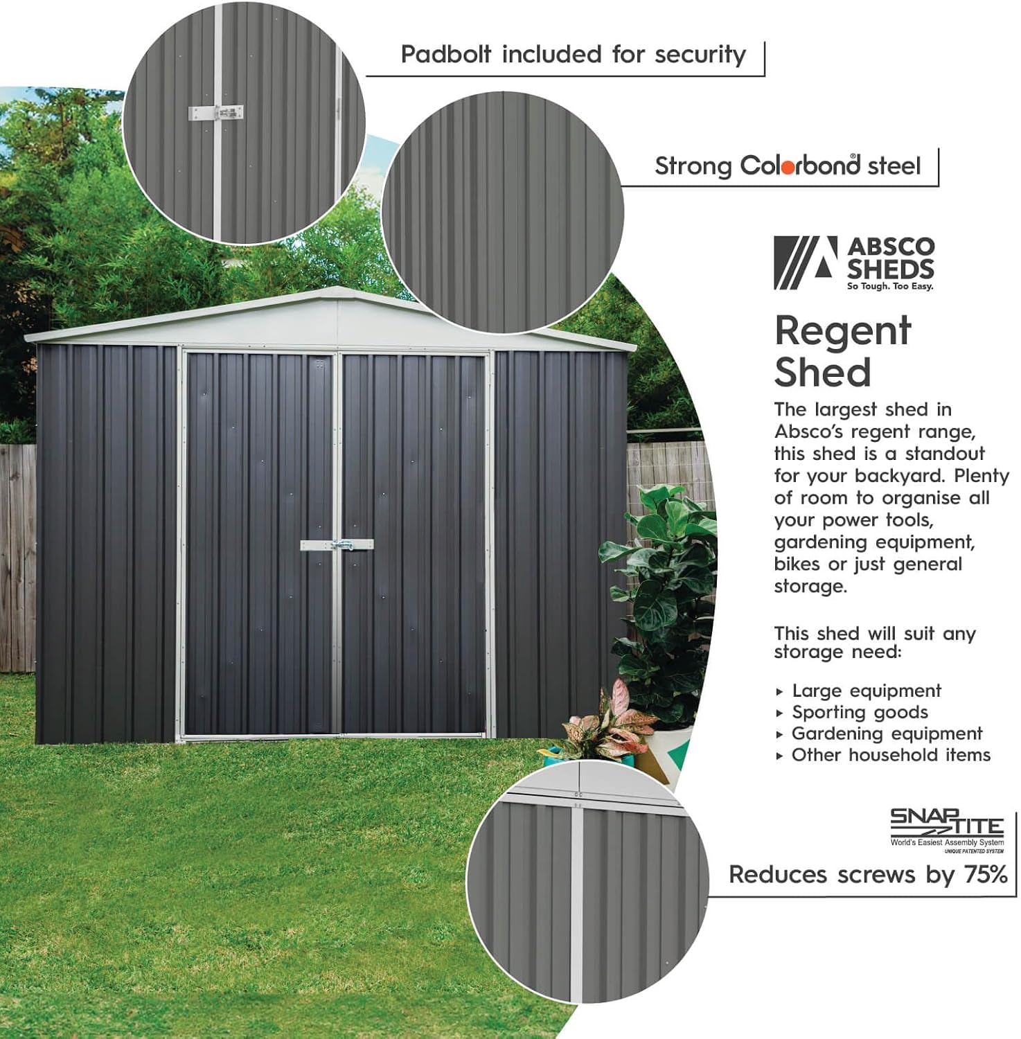 Absco Regent 10 Ft. x 12 Ft. Metal Storage Shed DIY Galvanized Steel Sheds for Tools, Bikes, Lawn & Garden Equipment, Outdoor Patio Furniture, Perfect in Backyard, Garden (Woodland Gray)