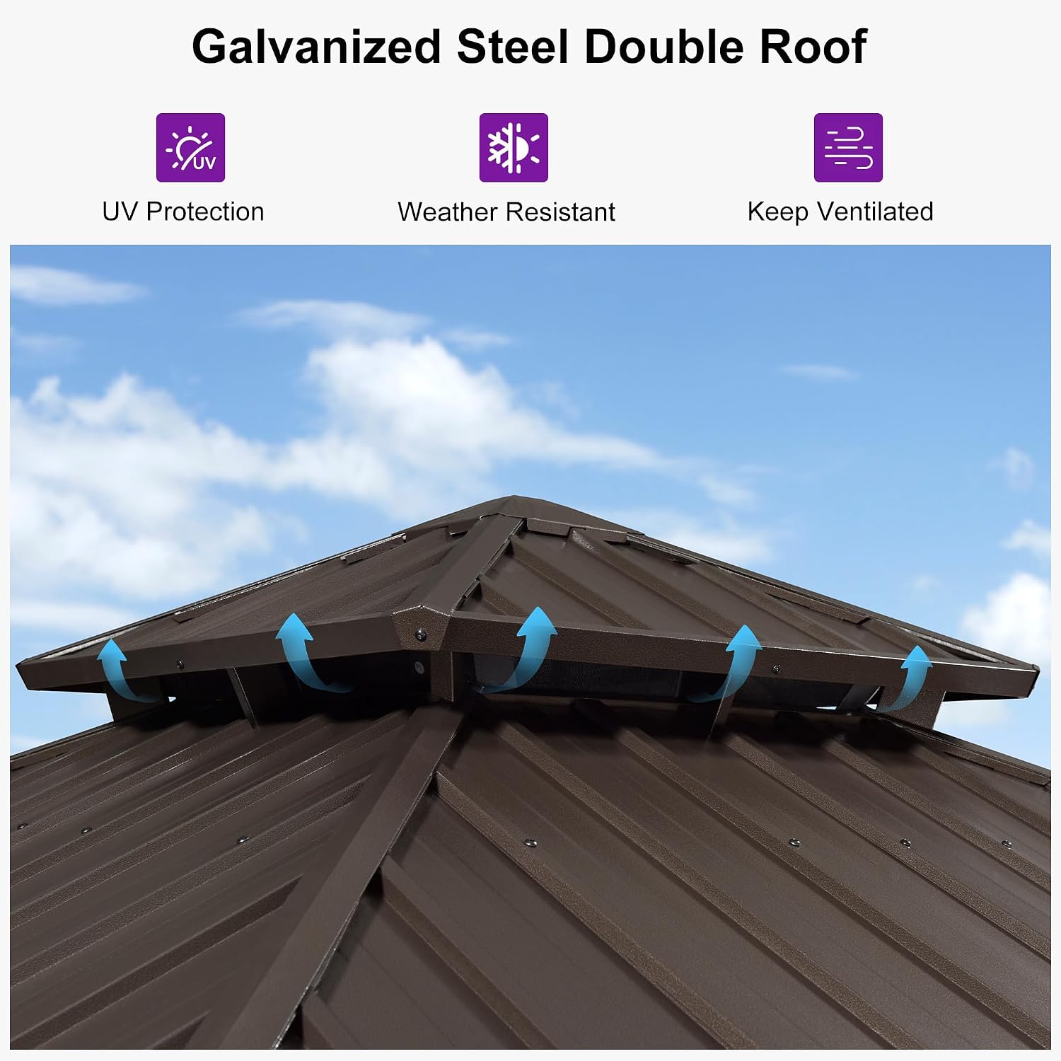 PURPLE LEAF 10' X 10' Hardtop Gazebo Outdoor Gazebos Metal Frame Galvanized Steel Double Roof with Curtains and Nettings for Patio Desk Backyard Bronze