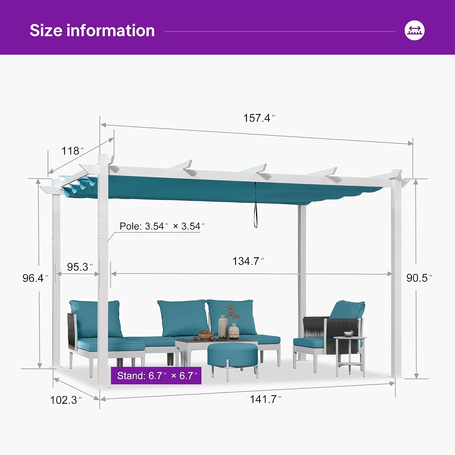 PURPLE LEAF 10' x 13 Aluminum Outdoor Pergola White Wind-Resistant Retractable Pergola with Double Sun Shade Canopy Heavy-Duty Metal Pergola for Patios Backyard Deck Garden, Blue