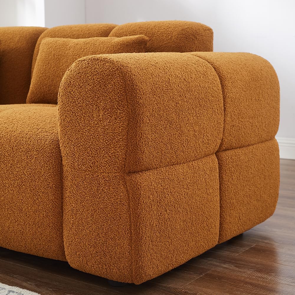 80' Modern Sofa Couch, Comfy Deep Seat Lambswool Cloud Sofa, Upholstered 3-Seater Boucle Couch, Oversized Loveseat for Living Room, Bedroom, Office, Apartment(Coffee)
