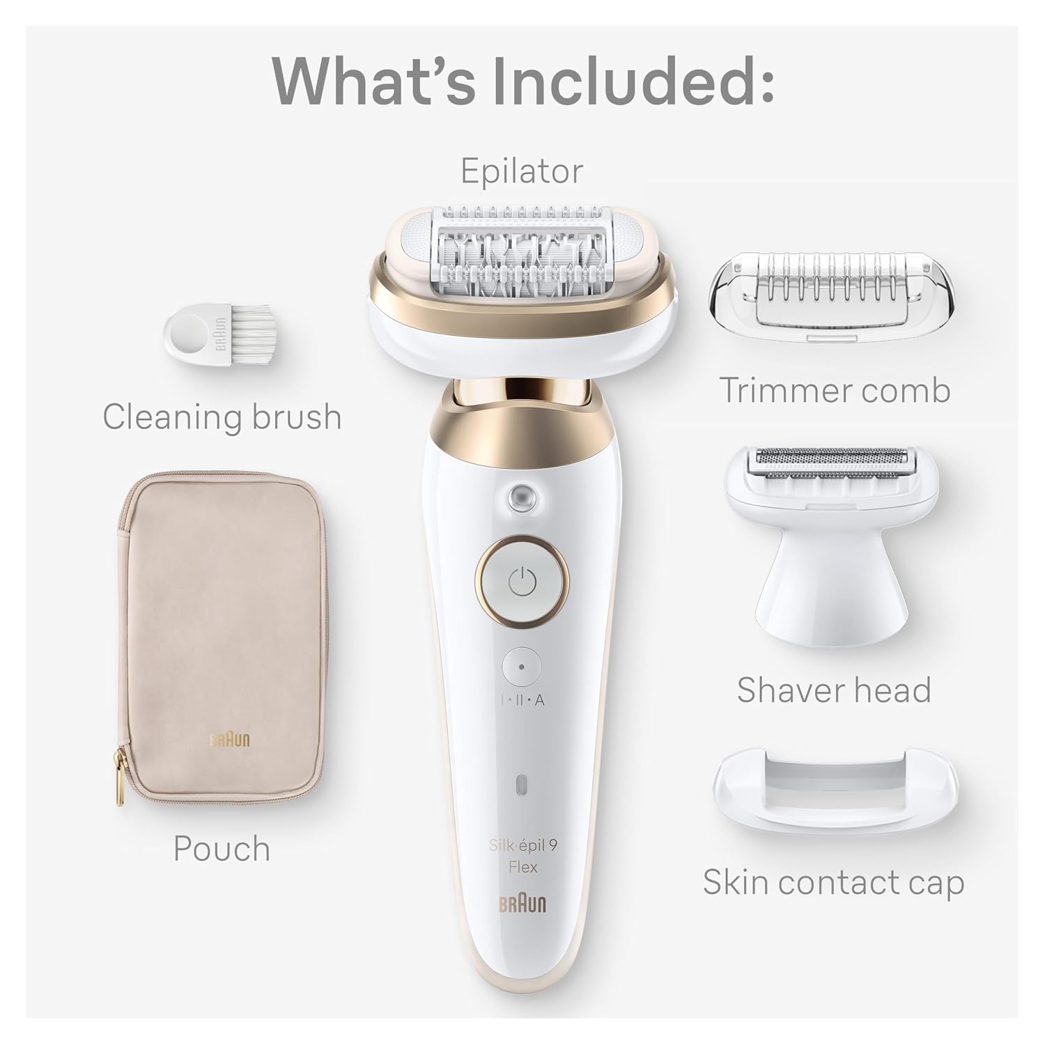 Braun Silk-épil 9 Flex Epilator, 360 Flex and Pivoting Head, Wet and Dry, Includes Shaver Head, Trimmer Comb, SES9-041 3D, Tinted Gold