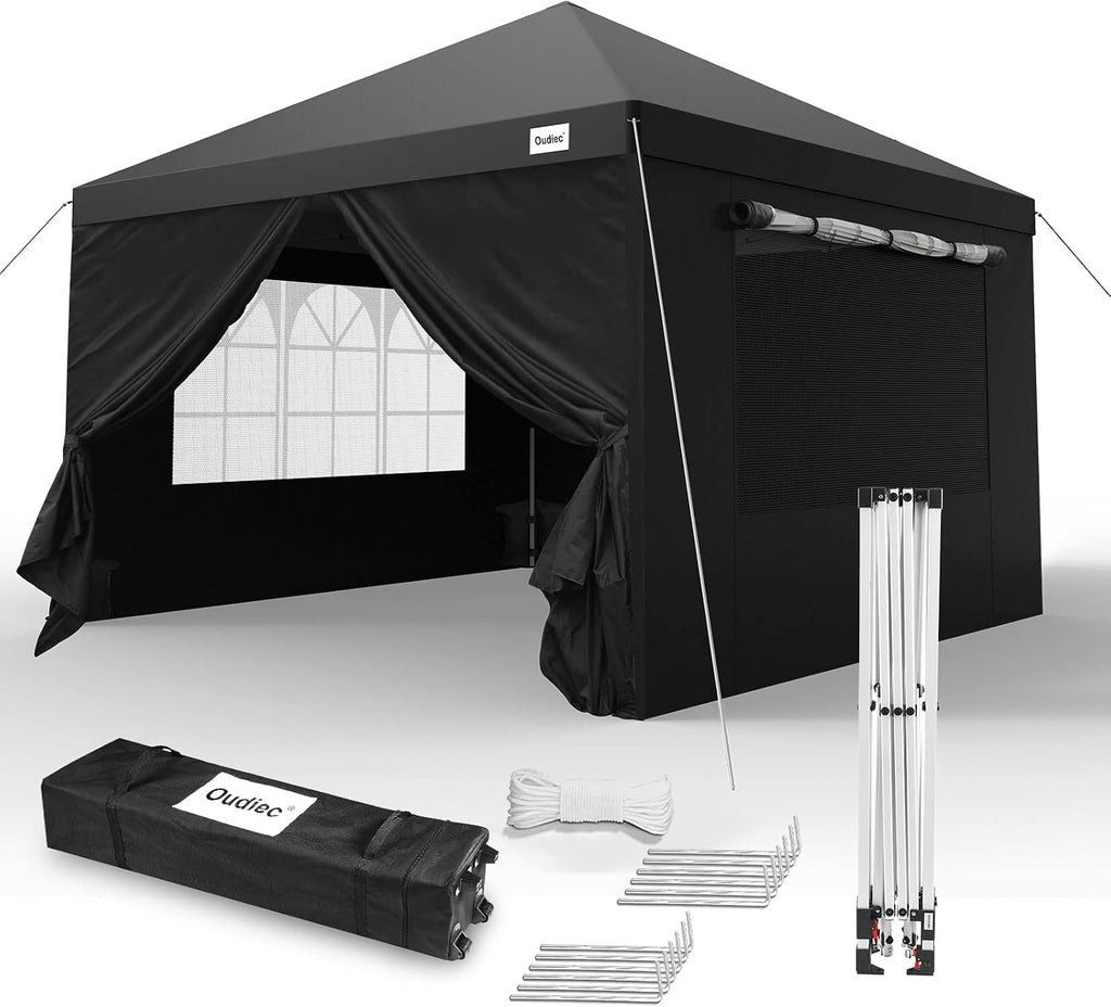 Pop up Canopy Tent - 10x10ft Outdoor Tent with Window and Removable Side Wall Door, Waterproof Camping Awning Gazebo-Tent for Outdoor, with Wheeled Storage Box