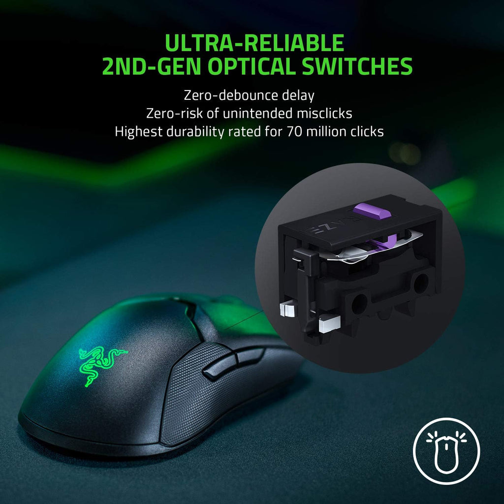 Razer Viper Ultimate Lightweight Wireless Gaming Mouse: Fastest Gaming Switches - 20K DPI Optical Sensor - Chroma Lighting - 8 Programmable Buttons - 70 Hr Battery - Classic Black