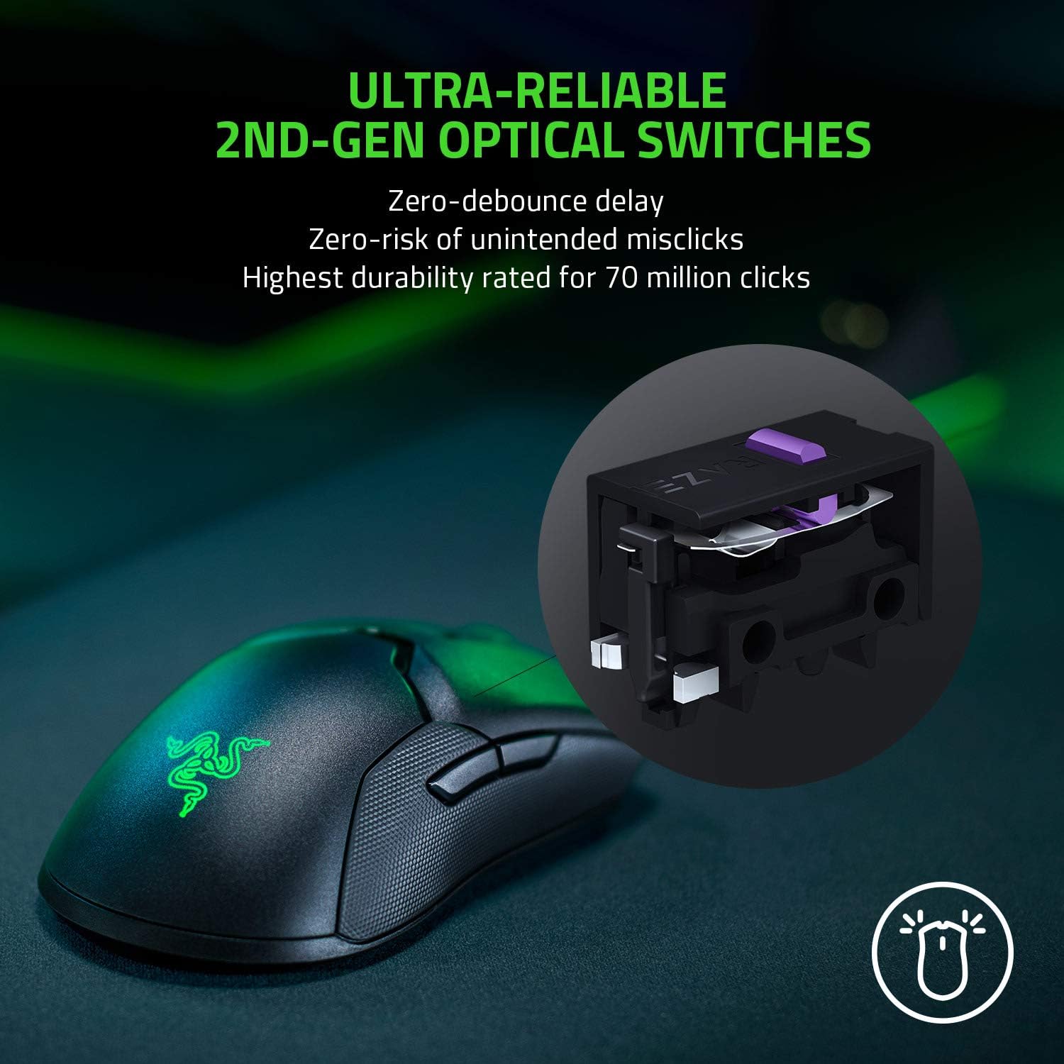 Razer Viper Ultimate Lightweight Wireless Gaming Mouse: Fastest Gaming Switches - 20K DPI Optical Sensor - Chroma Lighting - 8 Programmable Buttons - 70 Hr Battery - Classic Black