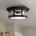 John Timberland Capistrano Mission Flush-Mount Outdoor Ceiling Light Fixture Black 12' Seedy Glass Damp Rated for Exterior House Porch Patio Outside Deck Garage Front Door Garden Home Gazebo