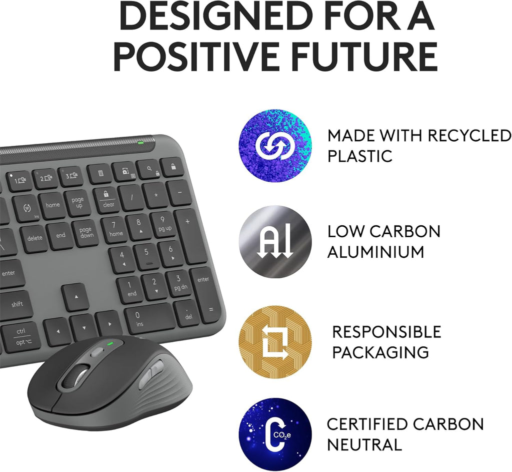 Logitech Signature Slim MK955 for Business Wireless Keyboard and Mouse Combo, Quiet Typing, Secure Receiver, Bluetooth, Globally Certified, Windows/Mac/Chrome/Linux - Graphite