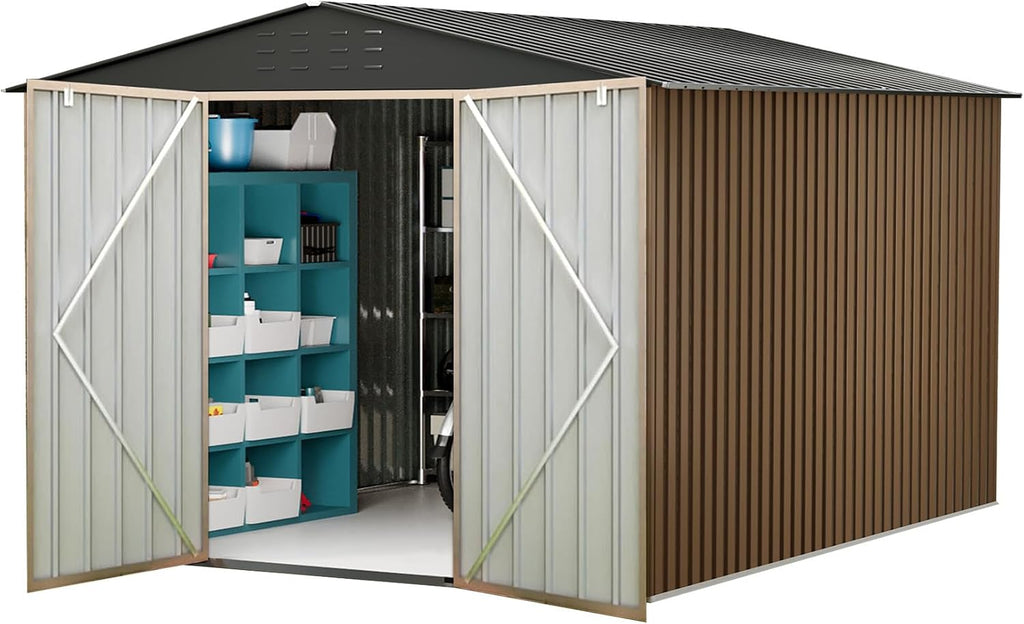 Outdoor Storage Shed,8x12 FT Large Garden Shed,Large Metal Tool Sheds with Sloping Roof and Vents,Updated Reinforced and Lockable Doors Frame Metal Storage Shed for Patio for Backyard,Patio,Garage