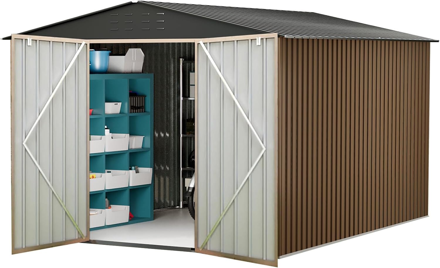 Outdoor Storage Shed,10x10 FT Large Garden Shed,Large Metal Tool Sheds with Sloping Roof and Vents,Updated Reinforced and Lockable Doors Frame Metal Storage Shed for Patio for Backyard,Patio,Garage