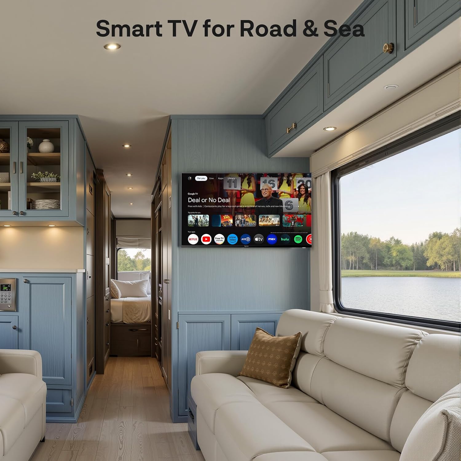 SYLVOX 40-inch RV TV, 1080P FHD Smart Google TV, 12V/24V DC & AC Power for Truck RV Boat, Waterproof Remote, 9-32V Wide Voltage Shock-Resistant Design (Marine Series)