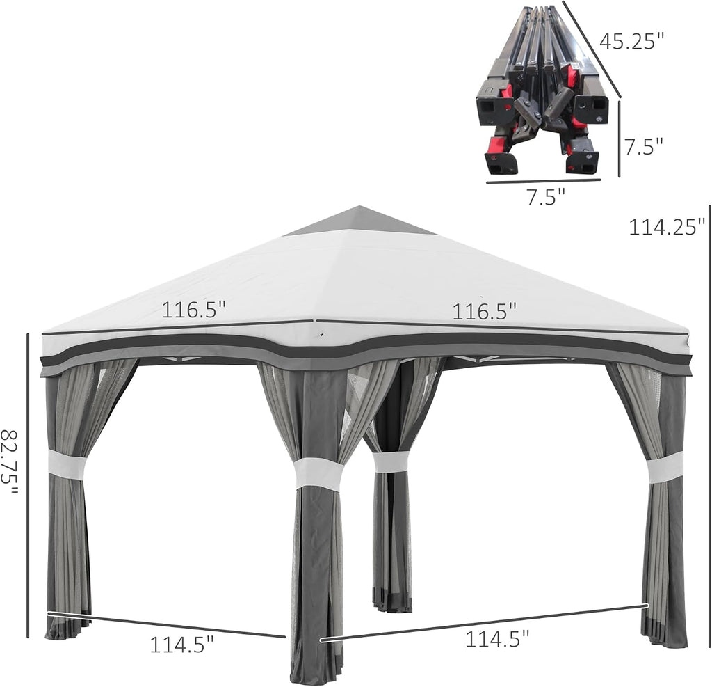 Outsunny 10' x 10' Pop Up Canopy Tent with Netting, Instant Tents for Parties, Height Adjustable, with Wheeled Carry Bag and 4 Sand Bags for Outdoor, Garden, Patio, Gray