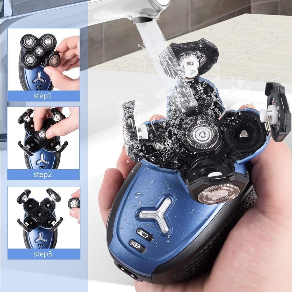 Head Shaver for Men, 5 in 1 Grooming Men's Wet Dry Electric Shaver for Men Beard Trimmer Facial Electric Razor Rechargeable Bald Head Shaving Machine