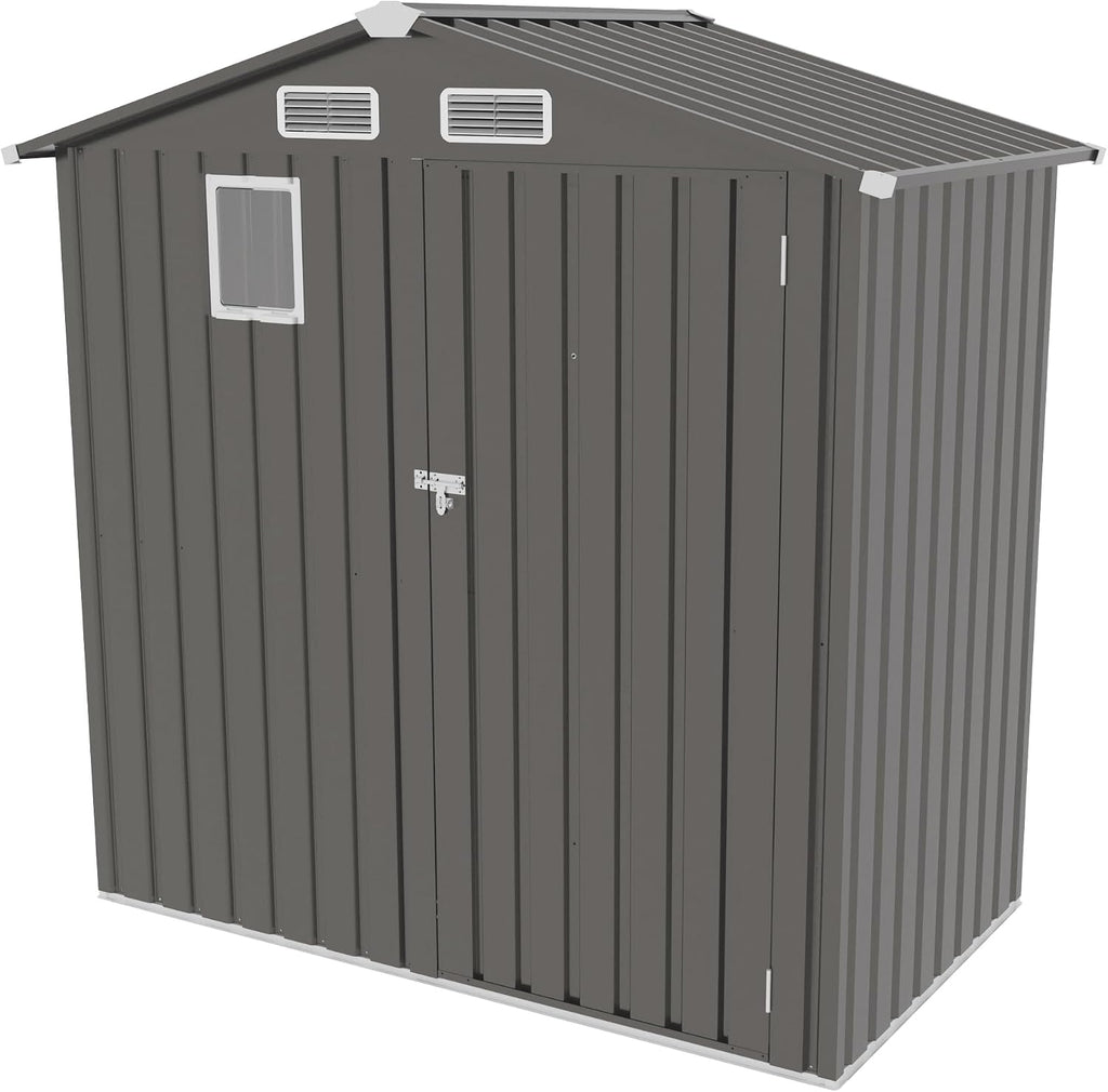 KEIKI 6x4 FT Outdoor Metal Storage Shed with Window and Lockable Door,Peaked Roof for Patio Backyard Garden