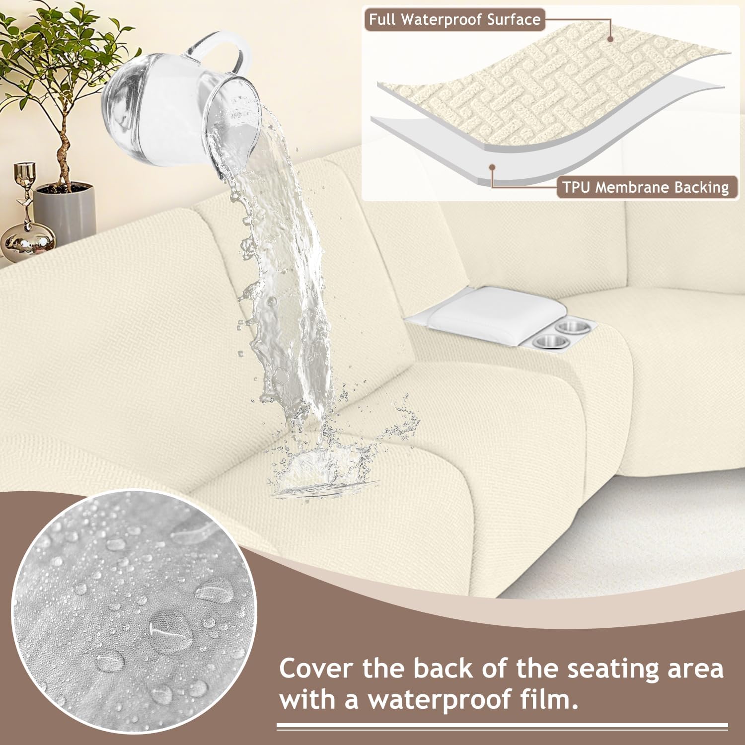 ALIECOM 100% Waterproof Recliner Sectional Couch Covers L Shape Stretch Corner Reclining Sectional Sofa Cover Washable Recliner Slipcover Protector for Dog Pet (5 Seat and 1 Console, Beige)