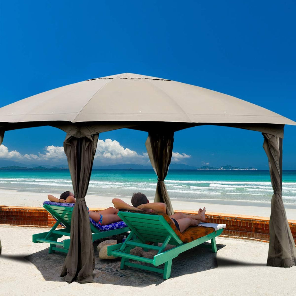 Tangkula 11.5 x 11.5 Feet Large Outdoor Gazebo, Fully Enclosed Canopy Gazebo with Netting, Patio Gazebo Shelter w/ 133 Square Feet of Shade for Patio Lawn Garden Beach Picnic