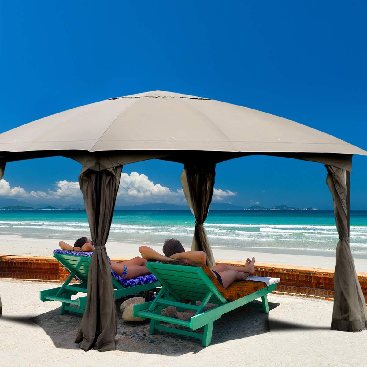 Tangkula 11.5 x 11.5 Feet Large Outdoor Gazebo, Fully Enclosed Canopy Gazebo with Netting, Patio Gazebo Shelter w/ 133 Square Feet of Shade for Patio Lawn Garden Beach Picnic