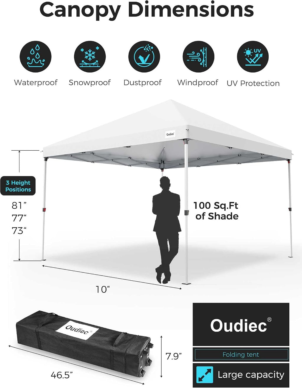 10x10 Ft Pop-Up Canopy with Window - Outdoor Gazebo, Removable Sidewalls, Doors, with Wheeled Case, Waterproof Shelter for Patio, Wedding - White