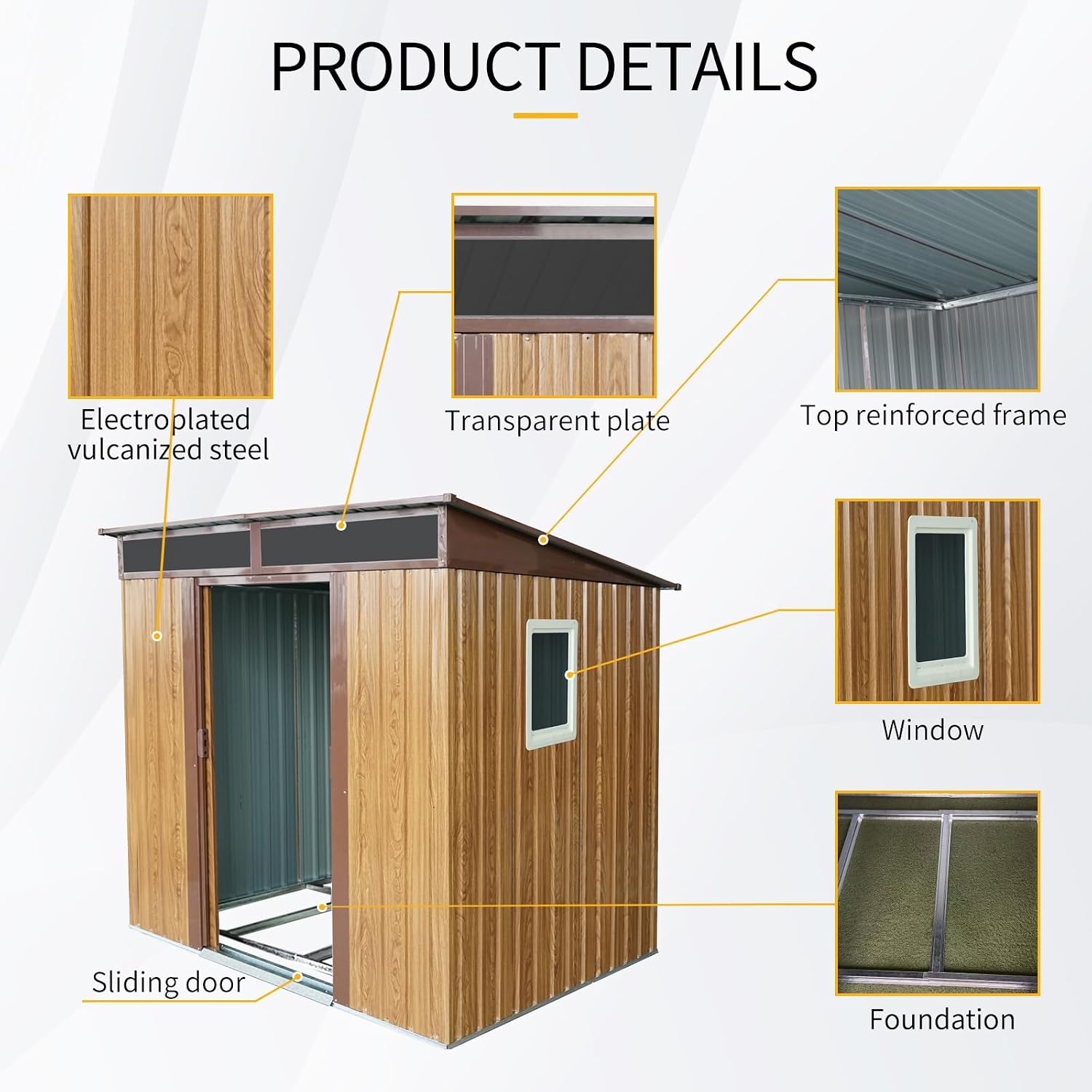 GDFStudio 6ft x 5ft Outdoor Metal Storage Shed with Window and Foundation Frame, Garden Tool Storage House with Lockable Door, Sloped Roof, and Ventilated Design for Backyard,Patio, Lawn,Coffee Brown