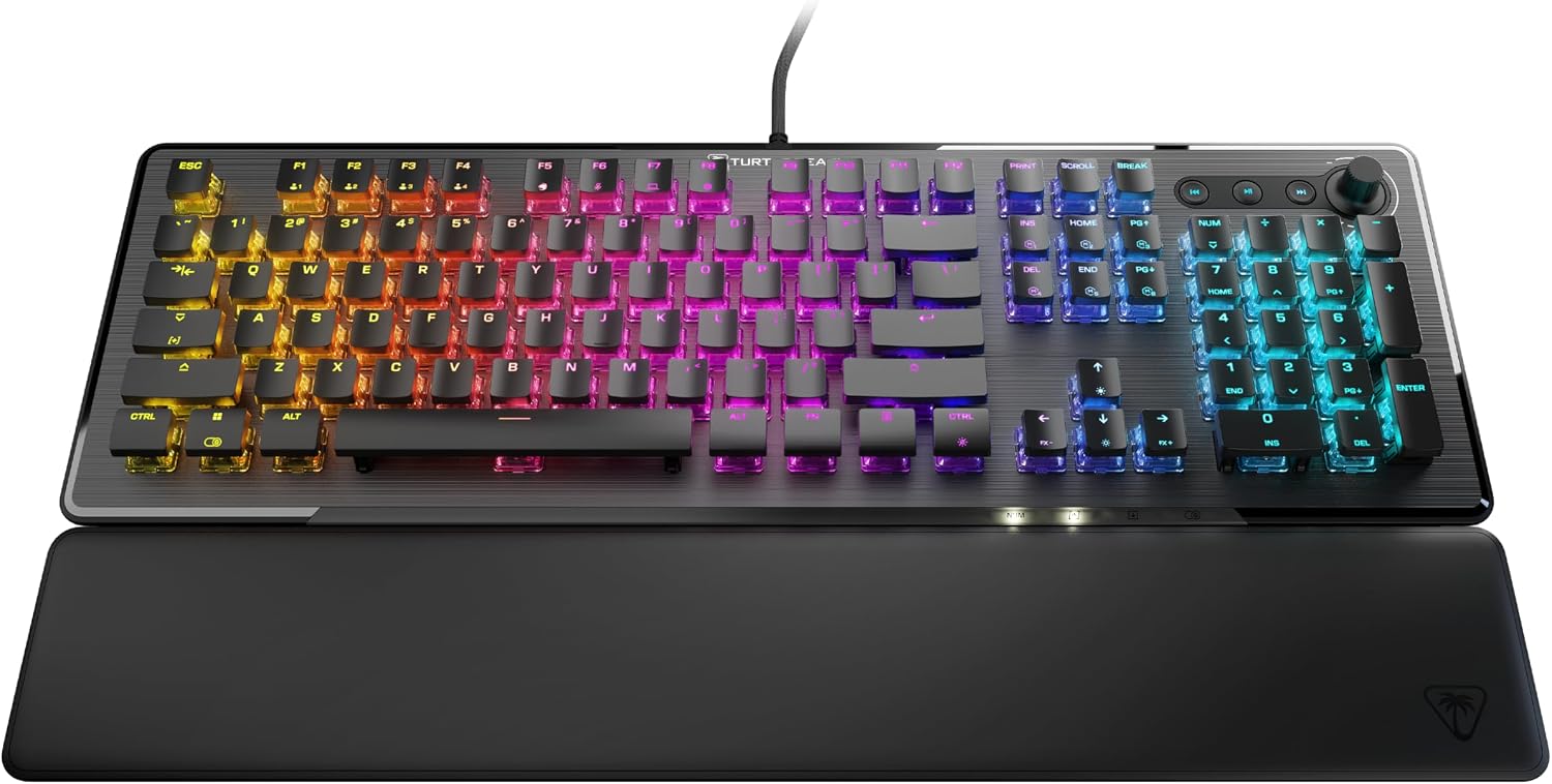 Turtle Beach Vulcan II – Full-Size PC Gaming Keyboard, Titan II Mechanical Switches, Customizable RGB Illuminated Keys, Detachable Palm Rest, Media Controls, Aluminum Top Plate, Numpad – Black