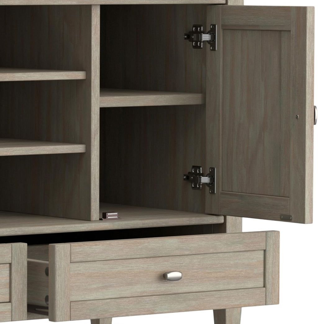 SIMPLIHOME Warm Shaker TV Stand - 47 inch Wide Solid Wood Media Console in Distressed Grey, Transitional Entertainment Center for TVs up to 50 Inches with 2 Cabinets, 2 Drawers, and Cord Management