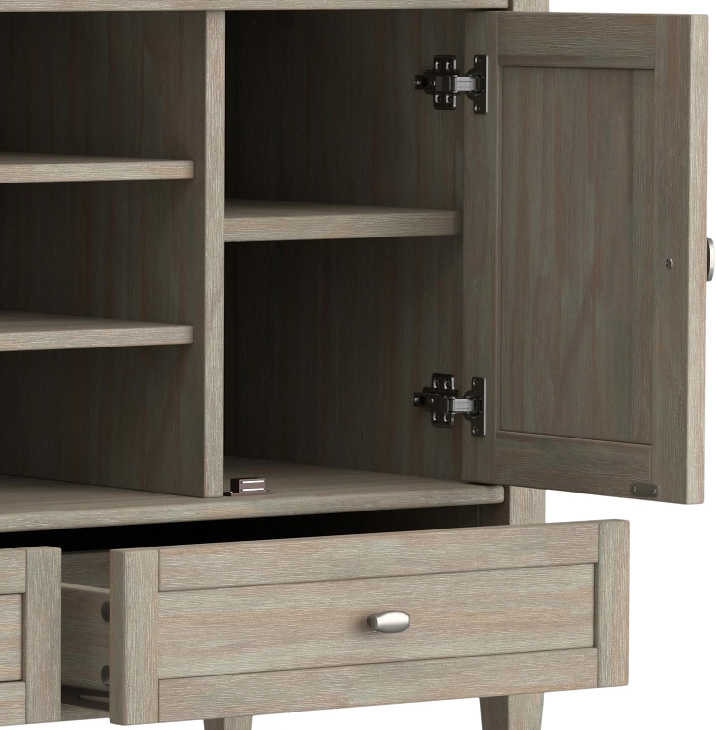 SIMPLIHOME Warm Shaker TV Stand - 47 inch Wide Solid Wood Media Console in Distressed Grey, Transitional Entertainment Center for TVs up to 50 Inches with 2 Cabinets, 2 Drawers, and Cord Management