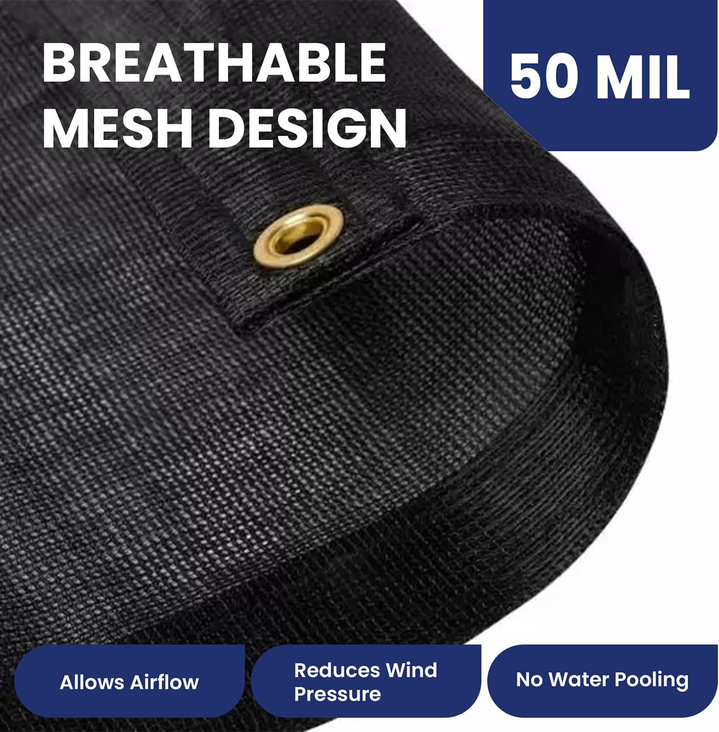 Tarps Now 50' x 50' Heavy Duty Mesh Tarp with 75% Shade and Brass Grommets - Multipurpose Protective Cover Tarpaulin with Air Flow for Tie Downs, Shade, Fences, Canopies, Dump Trucks - Black