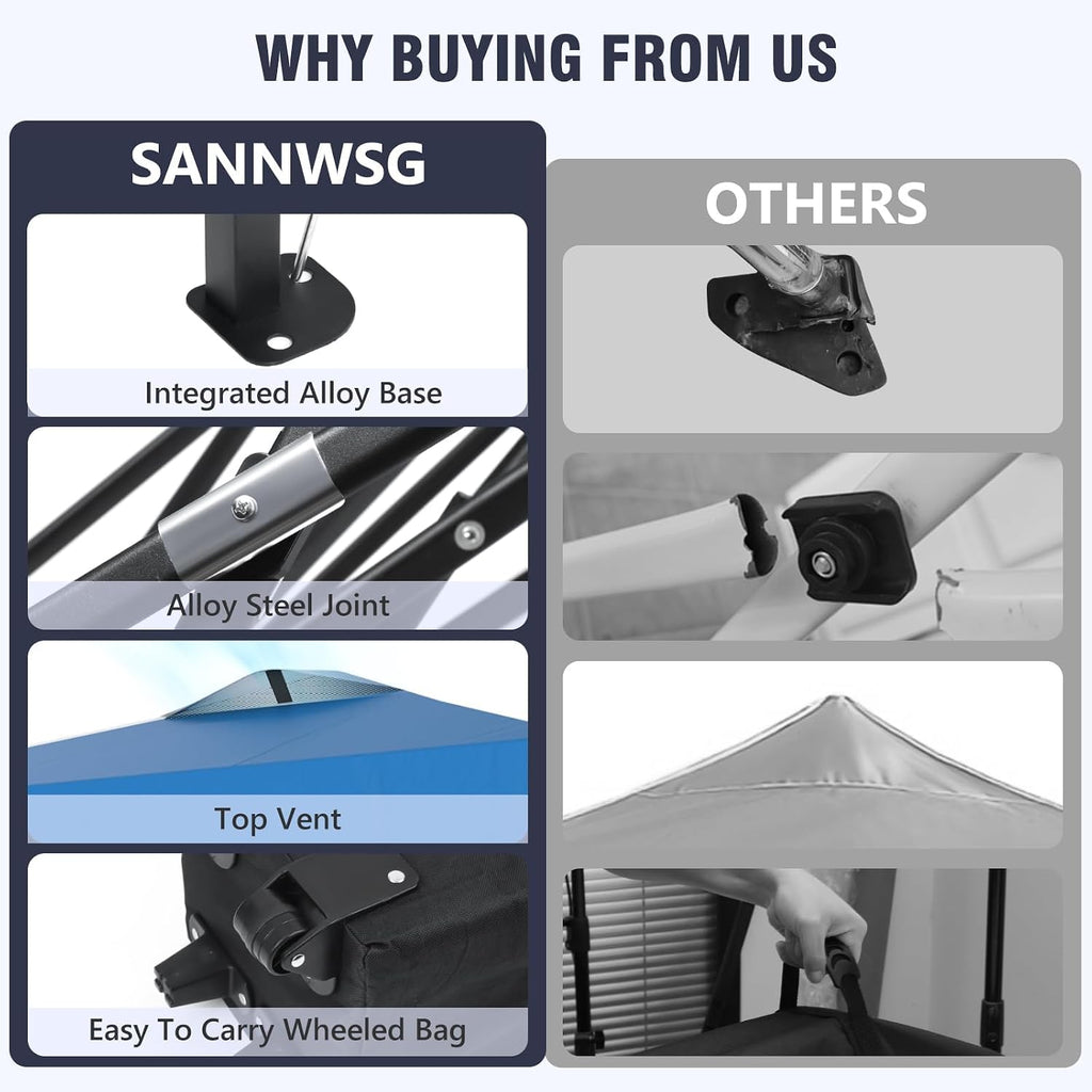 10X10 Pop Up Canopy Tent,Removable Pockets Sidewall for Extra Storage,Easy Up Canopy,Heavy Duty One Person Set Up Event Tent,Blue