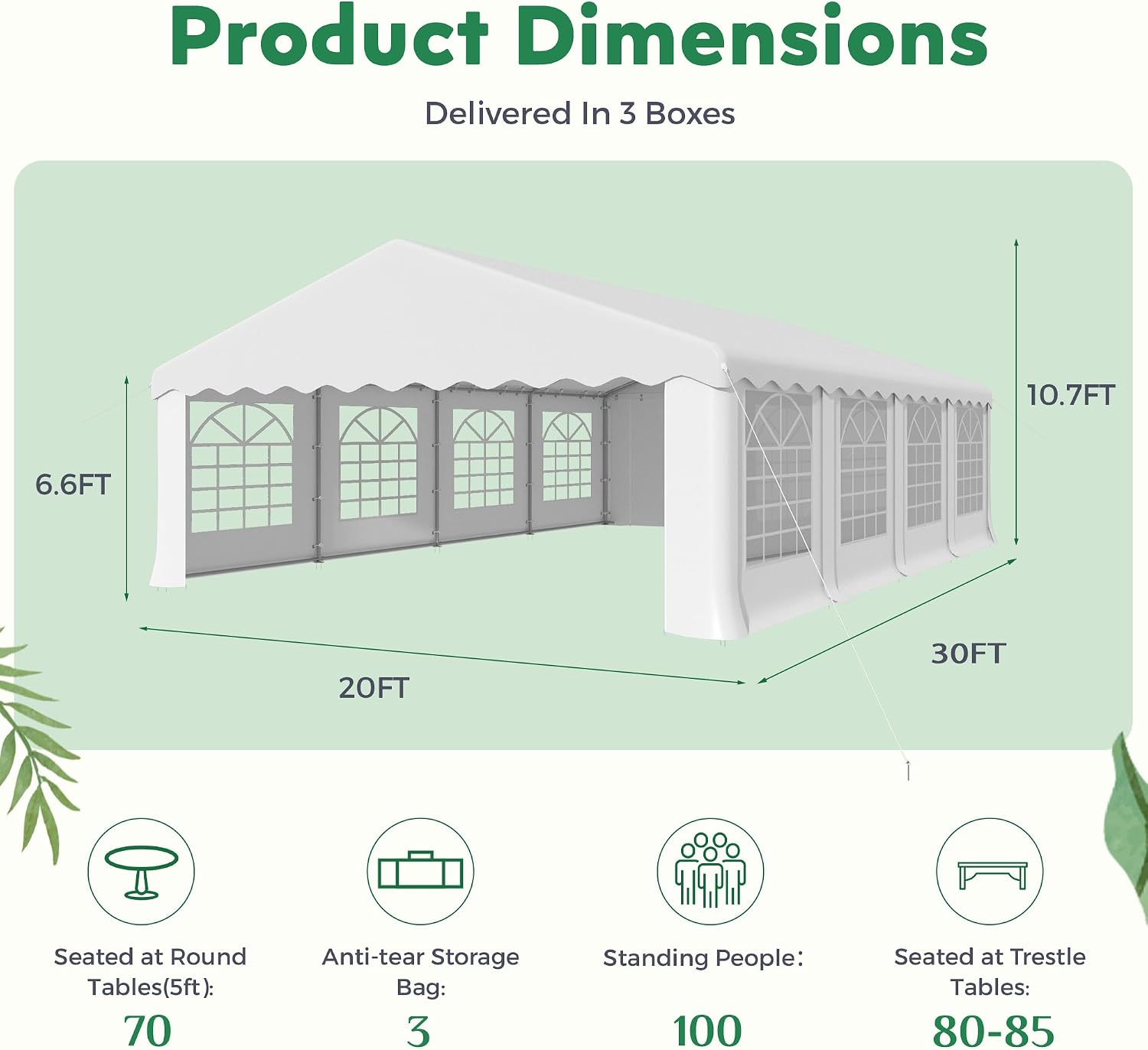 EROMMY 20X30FT Party Tent, White Outdoor Wedding Canopy with Removable Sidewalls and Church Windows, Heavy Duty Pavilion Shelter for Events, Celebrations, and Gatherings
