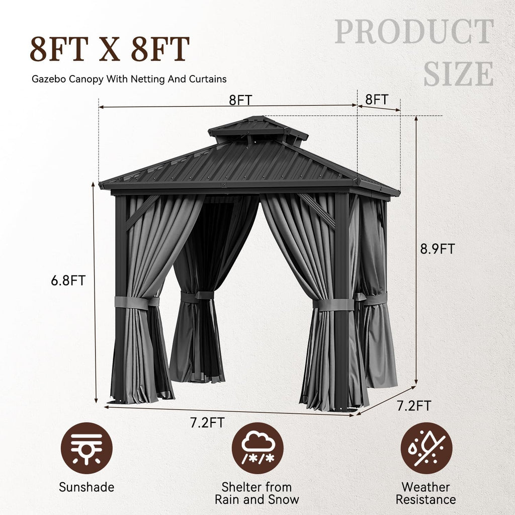 8 Ft. W X 8 Ft. D Patio Gazebo with Double Roof