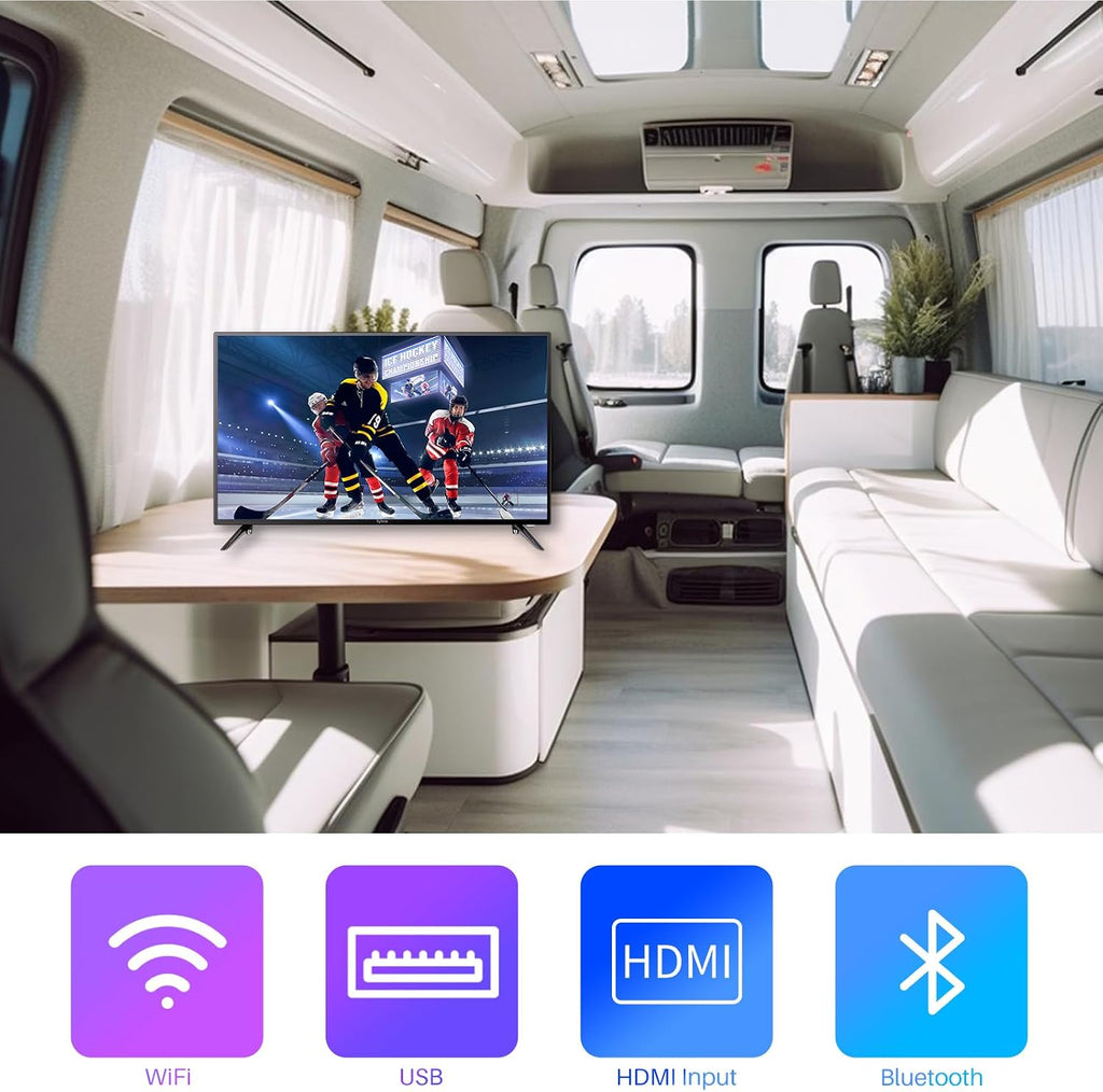 SYLVOX 40' 12V TV for RV, 12-24V DC/110V AC Powered Smart Television, 1080P FHD Google TV with Voice Assistant, WiFi Bluetooth, for Camper Truck Marine & Home