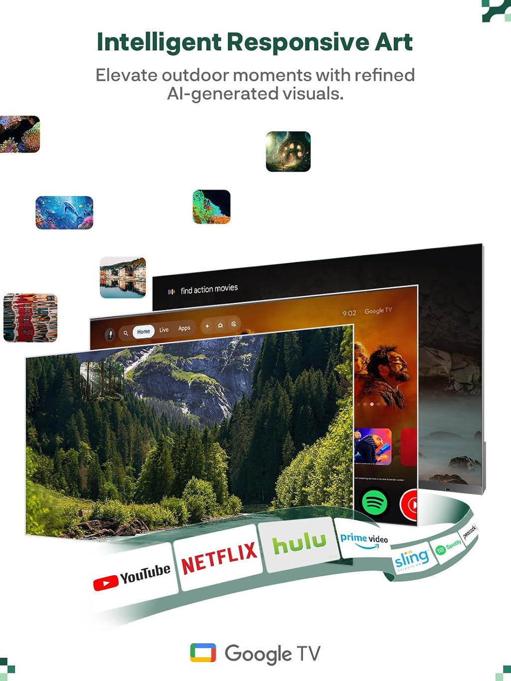SYLVOX 75-Inch Full Sun Outdoor TV, Ultra-Narrow Bezel, Upgraded IP56 Waterproof, Google TV OS w/AI Wallpaper, Dolby Atmos, 2000 Nits Brightness for Poolside & Commercial Use (Frameless Pro, 2026)
