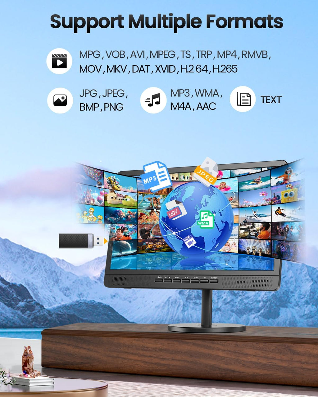 Desobry 18.5' Portable TV with Antenna, 6500mAh Rechargeable Portable Monitor with 1080P HDMI Input, AV Input, USB, Small TV for Travel, Camping, Kitchen, Bedroom, RV, Power Outage