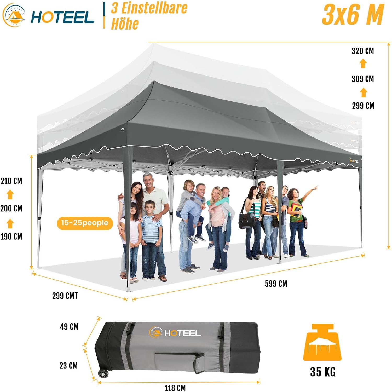 HOTEEL 10x20 Pop up Canopy Tent with 6 Removable Sidewalls, Wave Hem Roof 10x20 Canopy with Wheel Bag and 4 Sandbag, Commercial Pop up Tent Waterproof Sunshade for Market Wedding Party Stall (Grey)