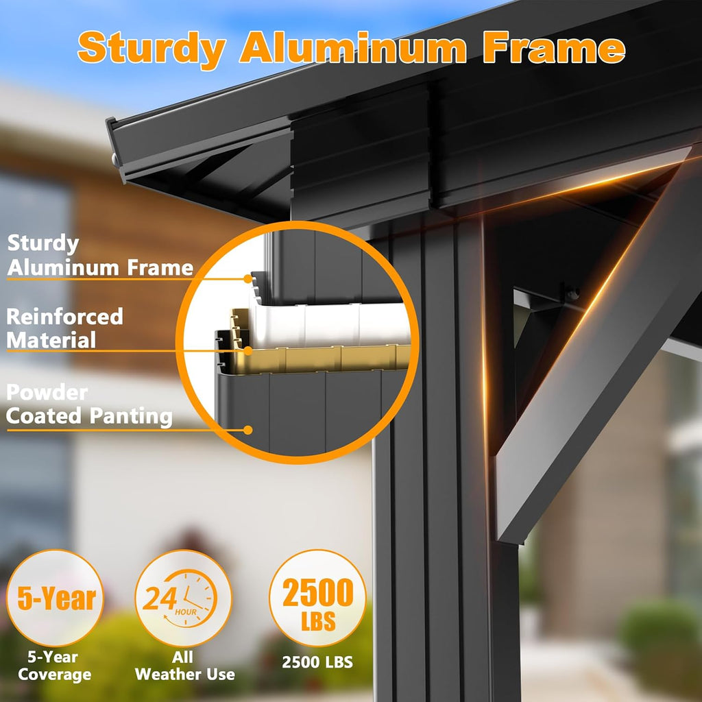 HOTEEL 10x12 Hardtop Gazebo Heavy Duty Gazebo with Galvanized Steel Double Roof, Hot Tub Gazebo with Flame-Retardant Curtain & Netting, Aluminum Frame Outdoor Canopy for Patio and Party (Upgraded 3.0)