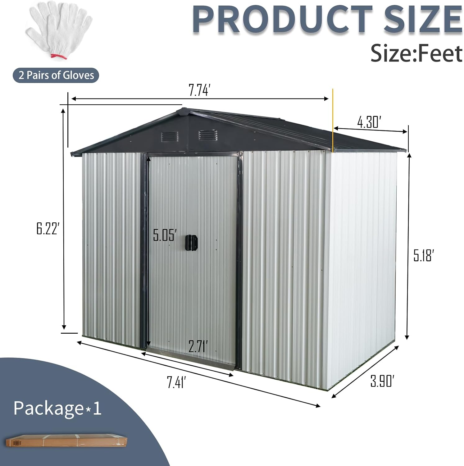 KEIKI 8x4 FT Outdoor Metal Storage Shed with Peaked Roof,Vents and Sliding Lockable Door for Garden Yard