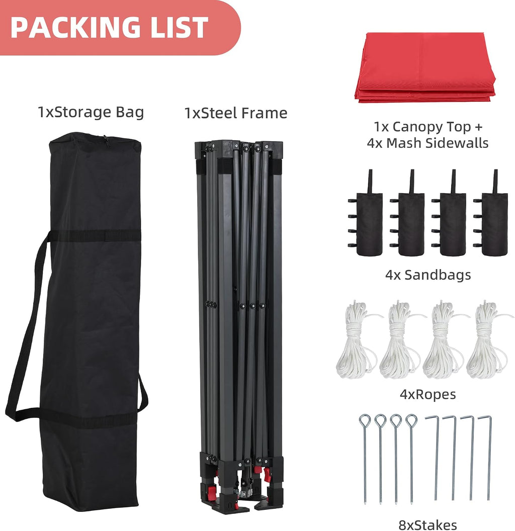 GDY 10x10 Pop up Canopy Tent with Mosquito Netting, Easy up Gazebo for Patio, Camping and Garden, Includes 4 Sandbags, Red