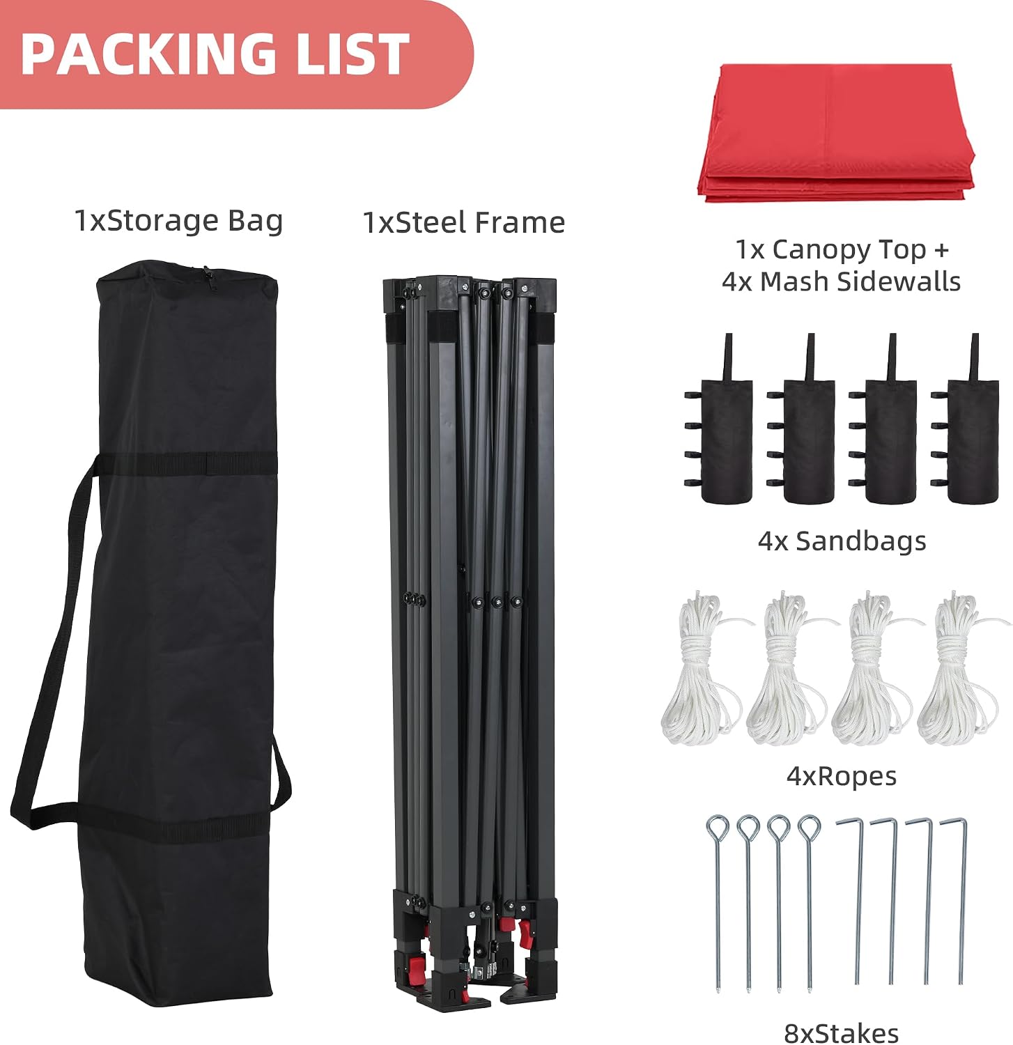 GDY 10x10 Pop up Canopy Tent with Mosquito Netting, Easy up Gazebo for Patio, Camping and Garden, Includes 4 Sandbags, Red