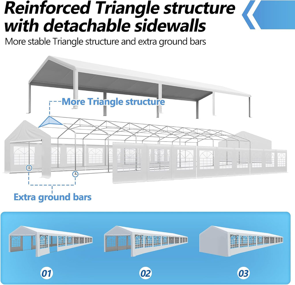 20'x60' Party Tent Heavy Duty, Large Wedding Event Tent with Removable Sidewalls & 4 Sand Bags, Event Canopy Shelter for Parties Outside UV50+ Waterproof, Carpas para Fiestas (20x60 FT)