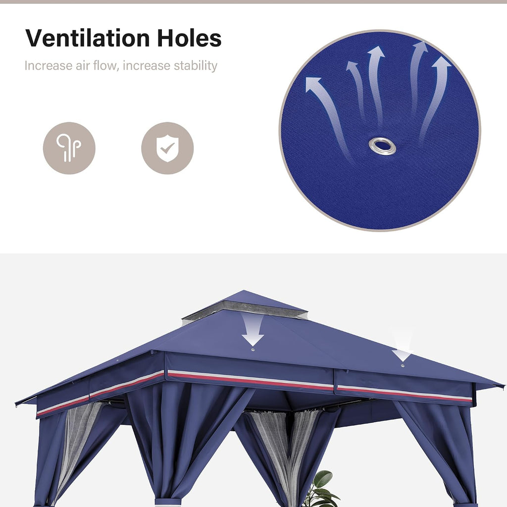 LAUSAINT HOME Gazebo 10x10ft, Heavy Duty Patio Gazebo with Expansion Bolts, Party Canopy Tent with Double Roofs, Mosquito Nettings and Privacy Screens for Backyard, Garden, Lawn, Classic Blue