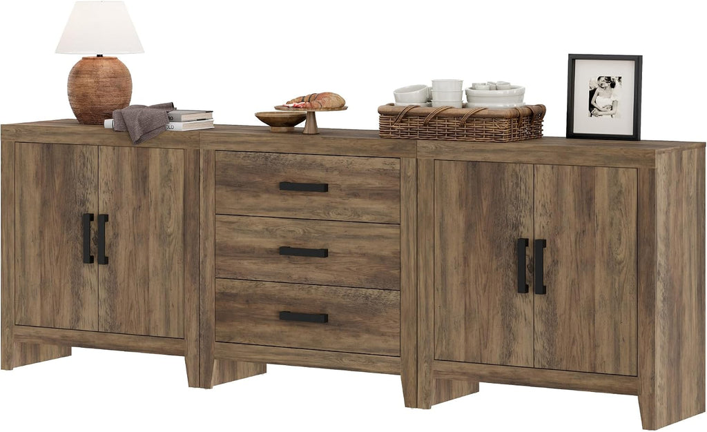 WAMPAT TV Stand for TVs up to 85 Inch, 3-Piece Modular Entertainment Center with Drawers and Doors, Farmhouse Media Console for Living Room, Bedroom, Home Theater, Brown