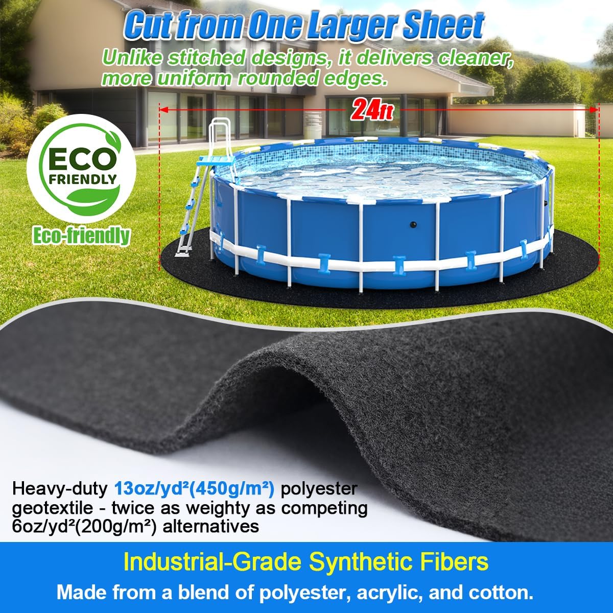 Pool Liner Pad for Above Ground Pools, 24 FT Round Extra-Thick Pool Mat, Seamless Comfort Underfoot, Puncture-Resistant Industrial-Grade Black Synthetic Fiber Pad
